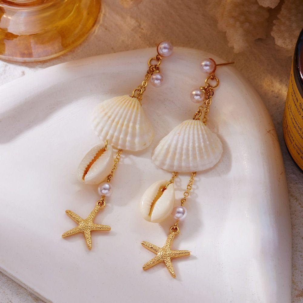 Drop Design Starfish Shell Earrings Bohemian Style Drop Earrings Summer Season