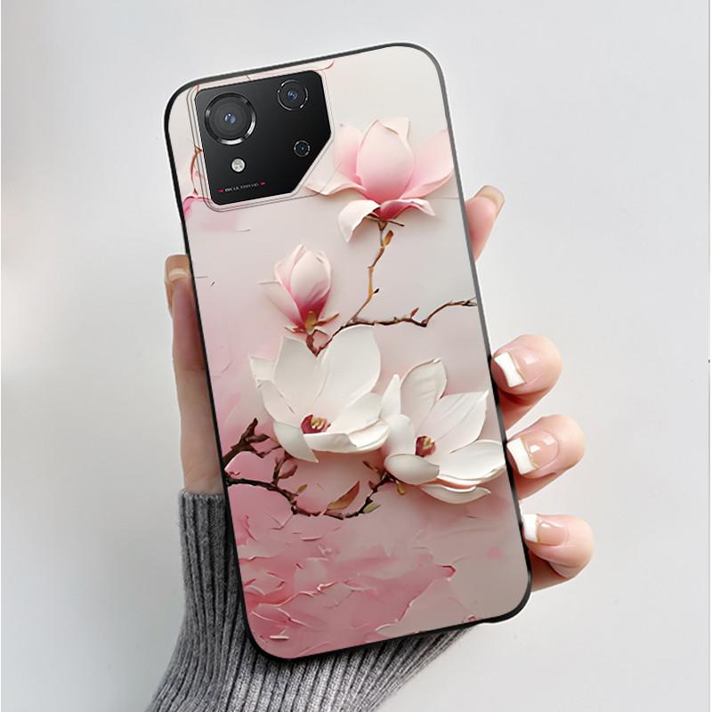 Чехол для ASUS ROG Phone 8 Чехол для ROG Phone 8 Pro Capa Мягкий Силикон Черный Корпус Чехлы для Телефона с Милым Цветочным Мультяшным Принтом