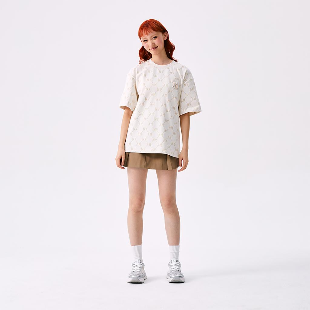 Новая коллекция MLB MONOGRAM Футболка New York Yankees SS25 Унисекс Слоновая кость 3ATSM0153-50IVS