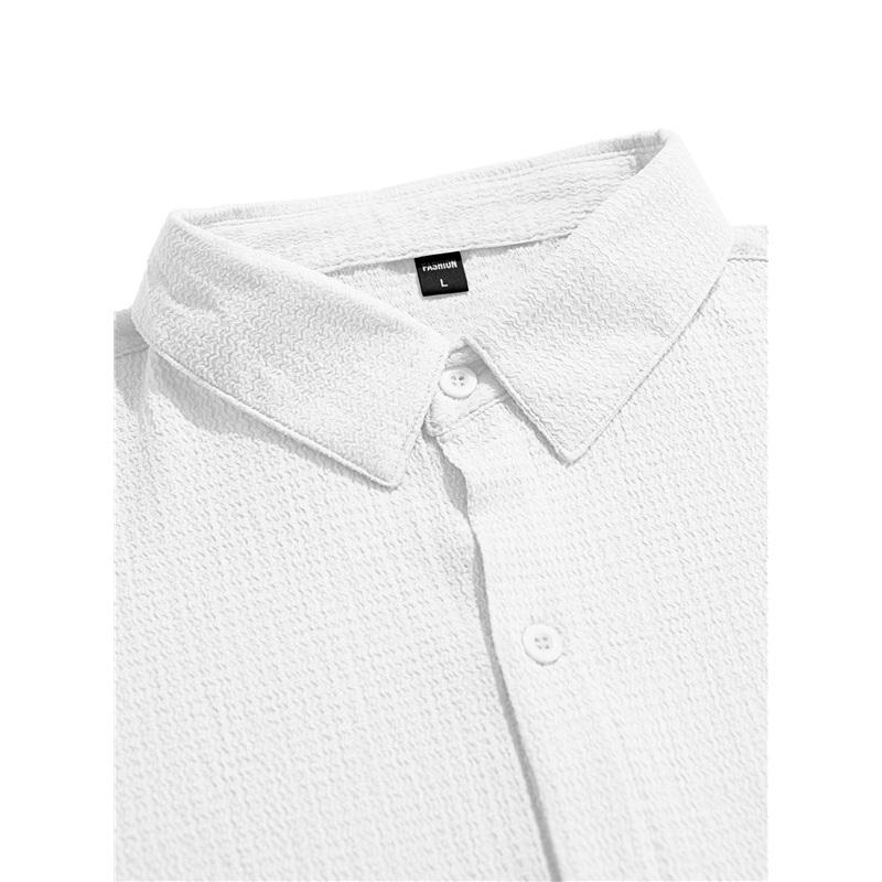 Men's Waffle Texture Short Sleeve Button Down Shirt Casual Pocketed Summer Top