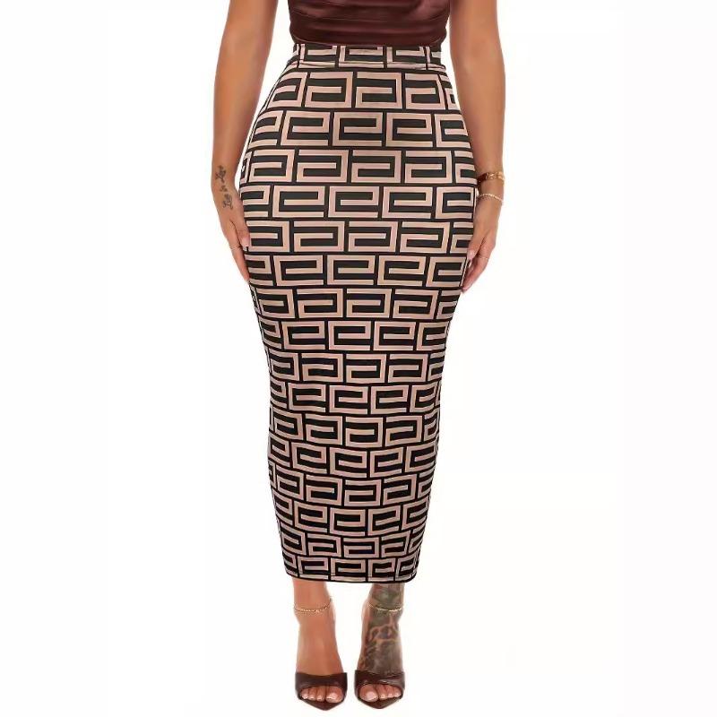 Женская летняя повседневная тонкая эластичная длинная юбка с принтом до середины тела