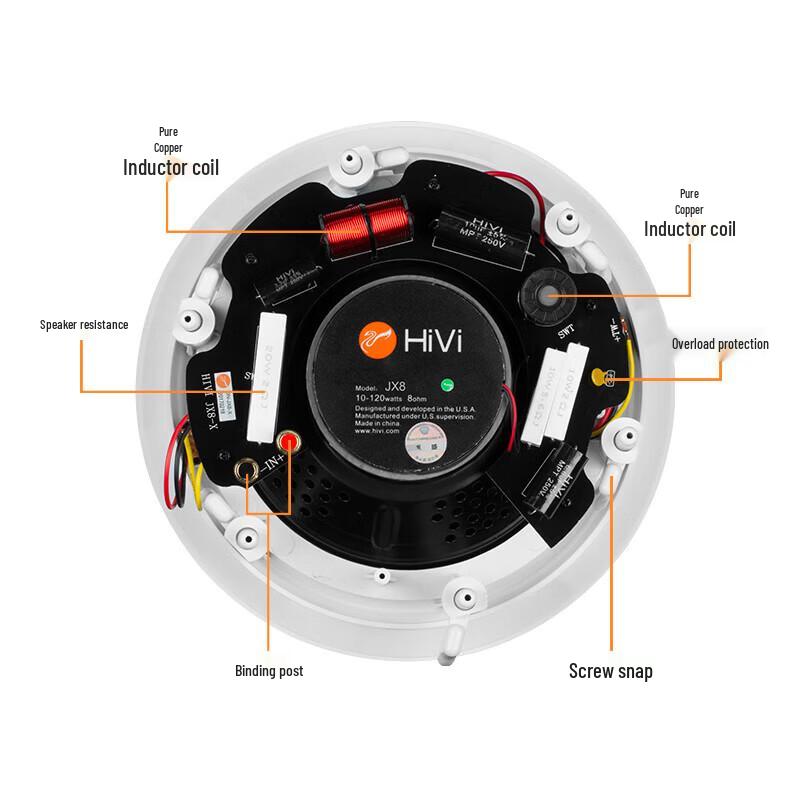 HiVi JX8*6 Ceiling Speaker Home Theater System with Denon X1800 Amp and Sub8A CN plug (adapter included)