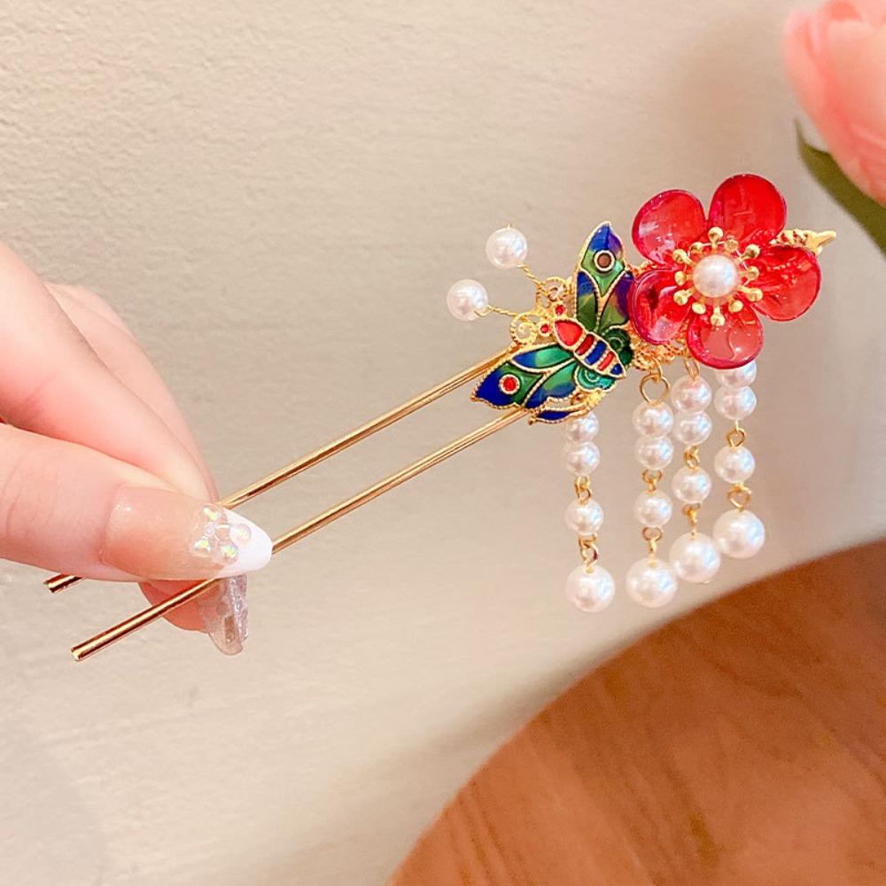 Ancient Style Antique Fringe Hairpin Classic Pendant Hair Stick Peach Blossom Hairpin  Girls