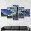 Paris Eiffel Tower Pink Flower Scenery 5 Piece Five Panel Wall Canvas Print Modern Art Poster Picture Home Decor Gift For Him For Her