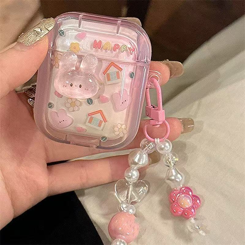 Pink cute chain rabbit suitable for airpdods1/1/1st generation protective case Apple pro bluetooth headset soft case