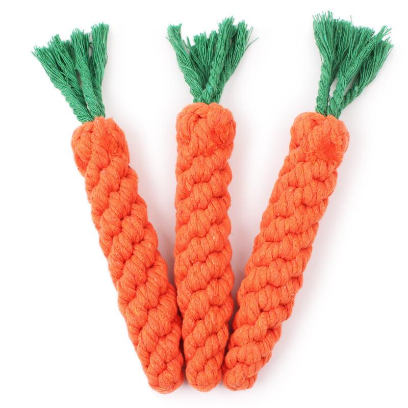 Carrot-Shaped Cotton Rope Dog Toy - Hand-Woven, Teeth-Cleaning, Bite-Resistant Knot Toy