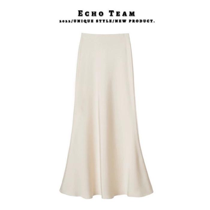 Женская юбка-русалка А-силуэта - Весна/Лето 2025 Корейский стиль Средняя длина Ацетатный атлас Драпированная юбка