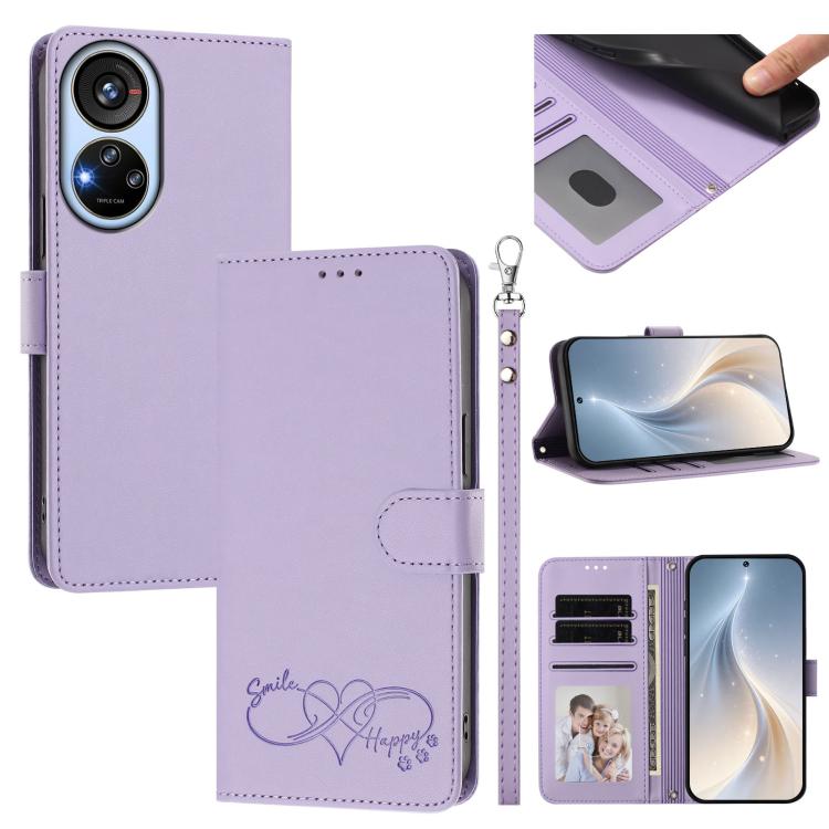 Happy Heart Pattern Magnetic Closure Vegan Leather Phone Case With Wrist Strap For ZTE Blade A56 4G