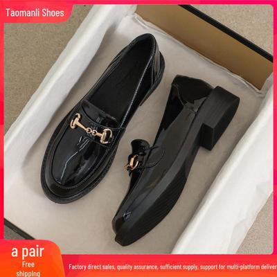 Женские мокасины из натуральной кожи - коллекция осень 2024 г., черный британский стиль, универсальная модель, рабочая обувь с плоским носком