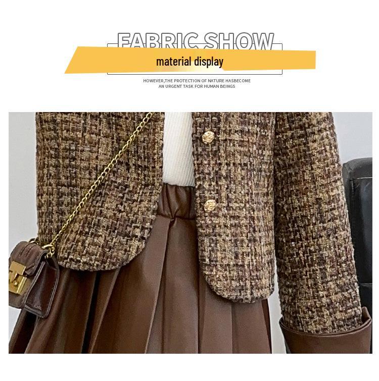 Комплект из двух вещей для девочек на осень/зиму 2025 года: Стильное пальто и плиссированная юбка для детей старшего возраста