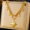 Unisex Chunky Chain Necklace Star Studded Wing Sun Pendant Sweater Chain Jewelry