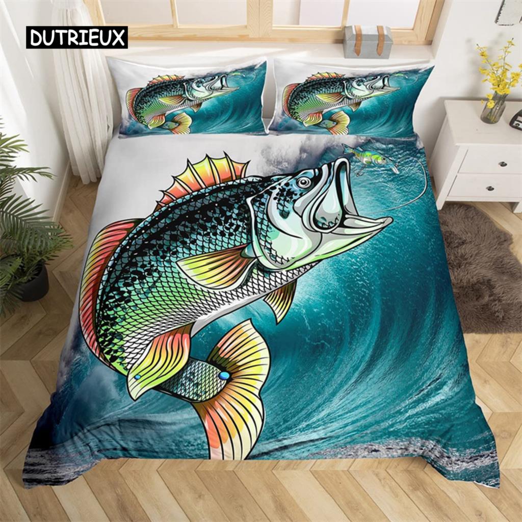 Пододеяльник с изображением рыбы-меч «Марлин» Kawaii Marine Life, комплект постельного белья из микрофибры, тема океана, большая рыба-щука, пододеяльник для односпальной кровати, двуспальная кровать