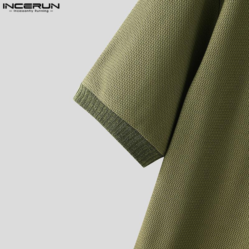 INCERUN Летние мужские футболки с коротким рукавом и круглым вырезом, с фактурной строчкой, свободные топы