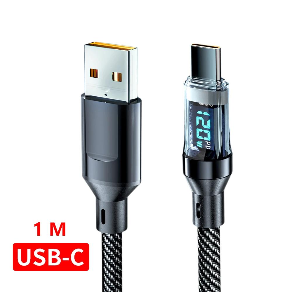 120W 6A USB Type C To Type C Cable Fast Charging USB USB C Data Cable with LED Display for Xiaomi Samsung Huawei