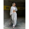 Womens Casual Velvet 2-Piece Set Long Sleeve Zip-Up Top Elastic Waist Wide Leg Pants