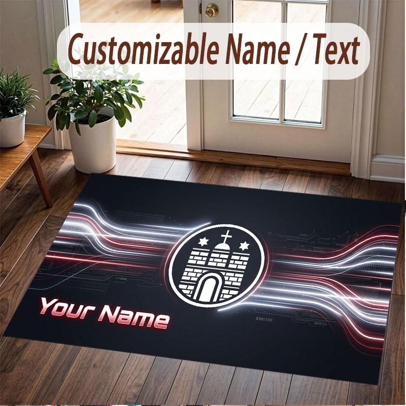 Custom Rug FC St. Pauli Pattern Print Name Text Soft Non‑Slip Floor Carpet for Home Indoor Decoration
