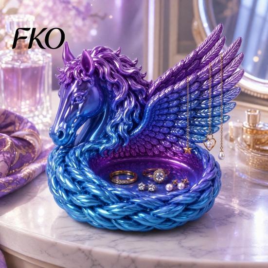 Desktop Organizer for Accessories 3D Printed Pegasus Jewelry Bowl, Winged Horse Trinket Tray, Elegant Artistic Sculpture Tray Storage Dish Rings