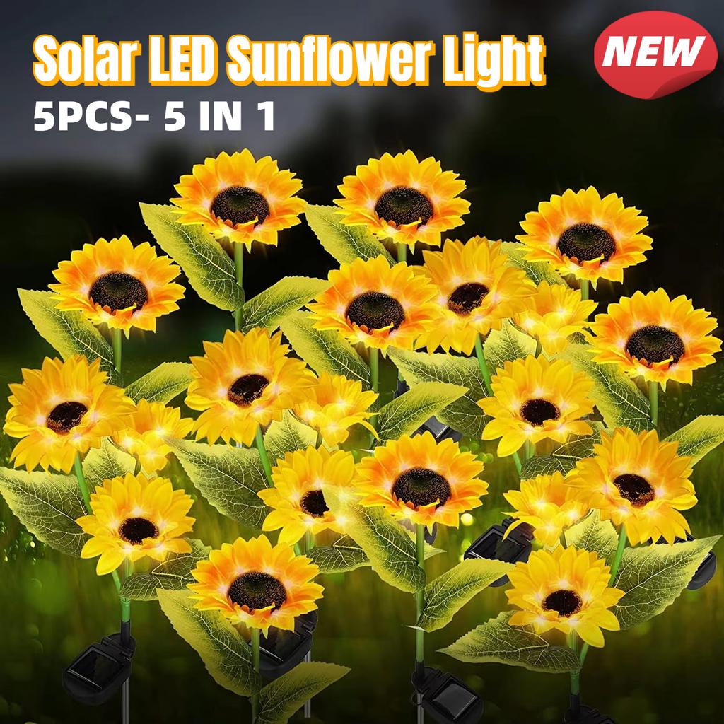 5 IN 1 Solar LED Simulation Sunflower Light 1/3 Head Outdoor Waterproof Night Lights Landscape Lamp Decoration Patio Lighting