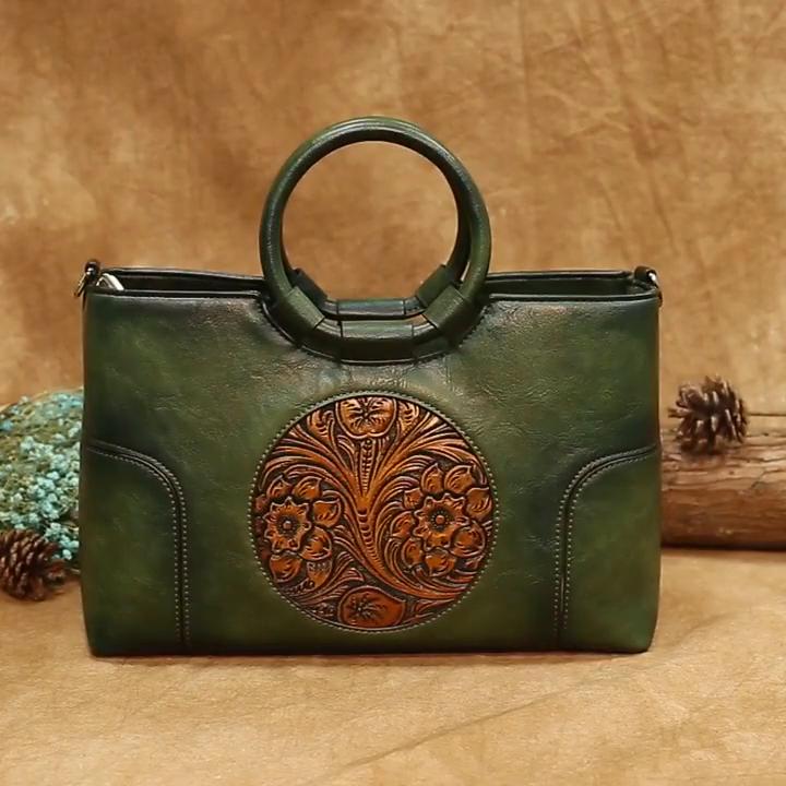 High Quality Leather Women Bag Retro Handmade Embossed Shoulder Bags Large Capacity Female Messenger Bag