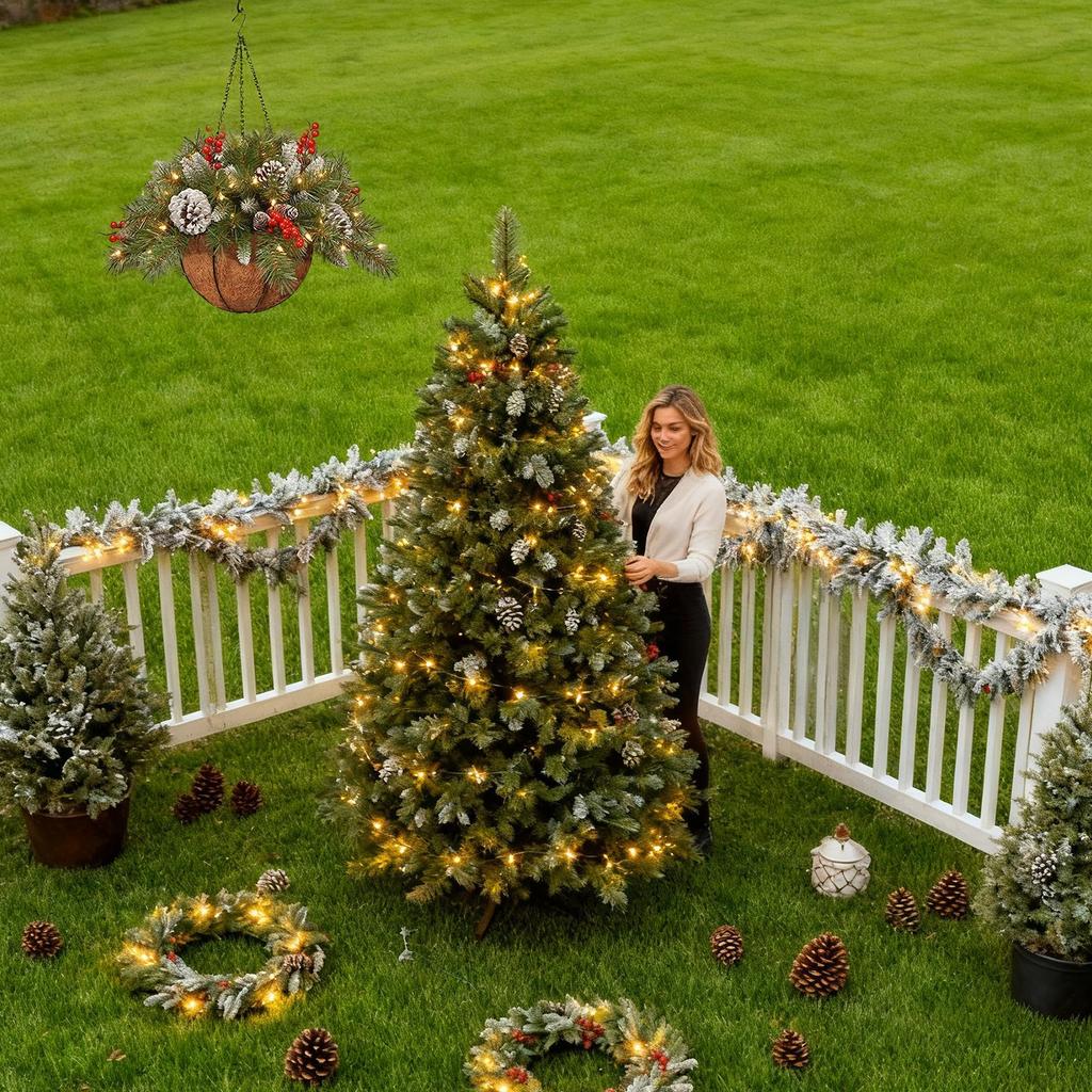 Рождественский декор для крыльца с огнями Домашний декор Рождественская подвесная корзина Уличные украшения для домашнего декора Вечеринка Праздник В помещении