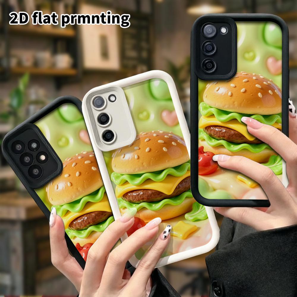 Phone case: 2D flat, suitable for Samsung Galaxy A34 A35 M05 M06 S20 S22 S21 FE Plus 5G protective case, clay hamburger, perfect Christmas and Hallowe