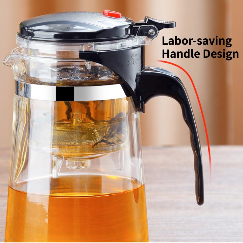 Домашний чайник с фильтром на одну кнопку Кухонный термостойкий стеклянный чайник для воды Фильтрация Разделение чая Стеклянный чайник 500/750/900 мл