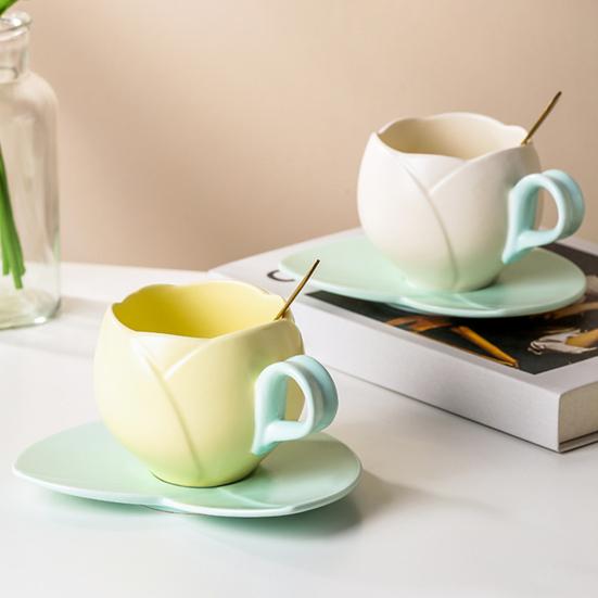 1 комплект кофейной чашки, керамическая кофейная кружка-тюльпан с подставкой, гладкая поверхность, термостойкая чайная чашка для дома