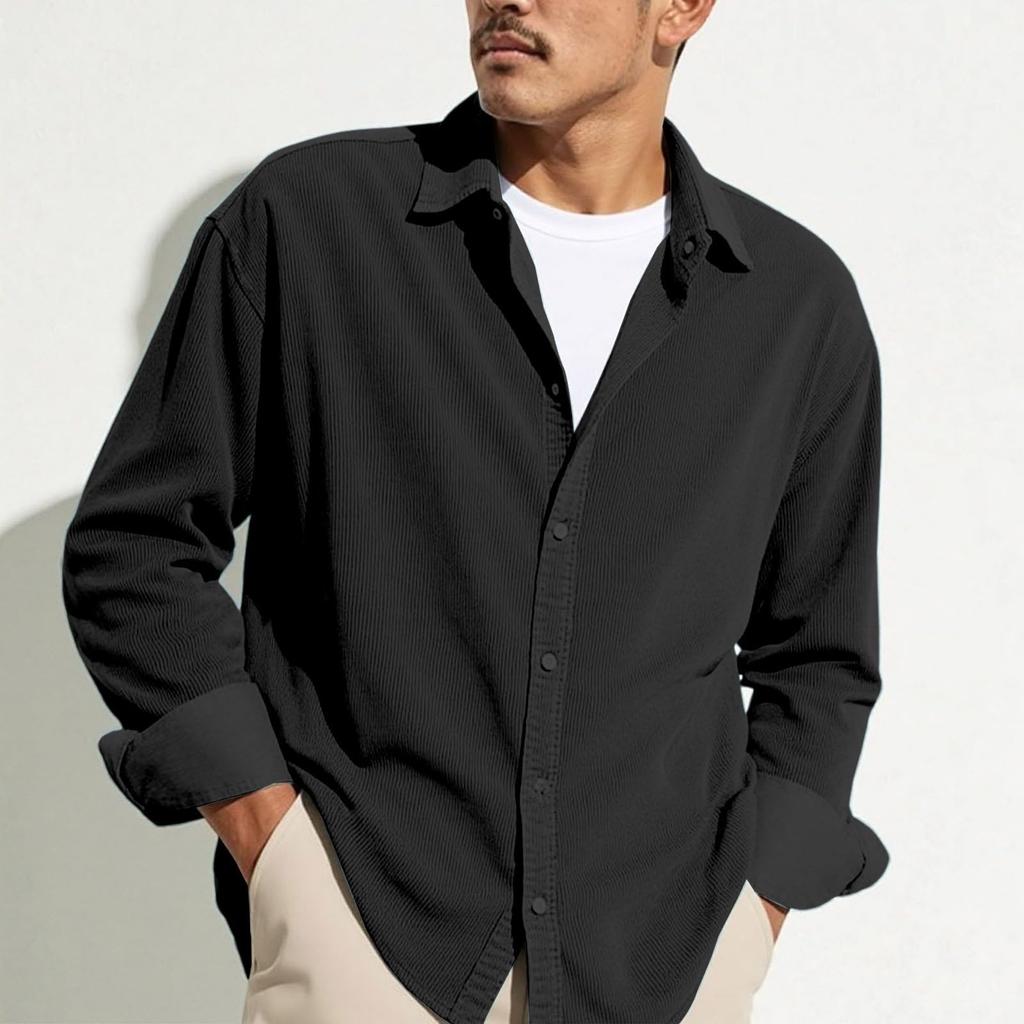 Men's Casual -color Lightweight Breathable Corduroy Button-down Shirt - Men's Stylish Loose-fitting Long-sleeved Shirt