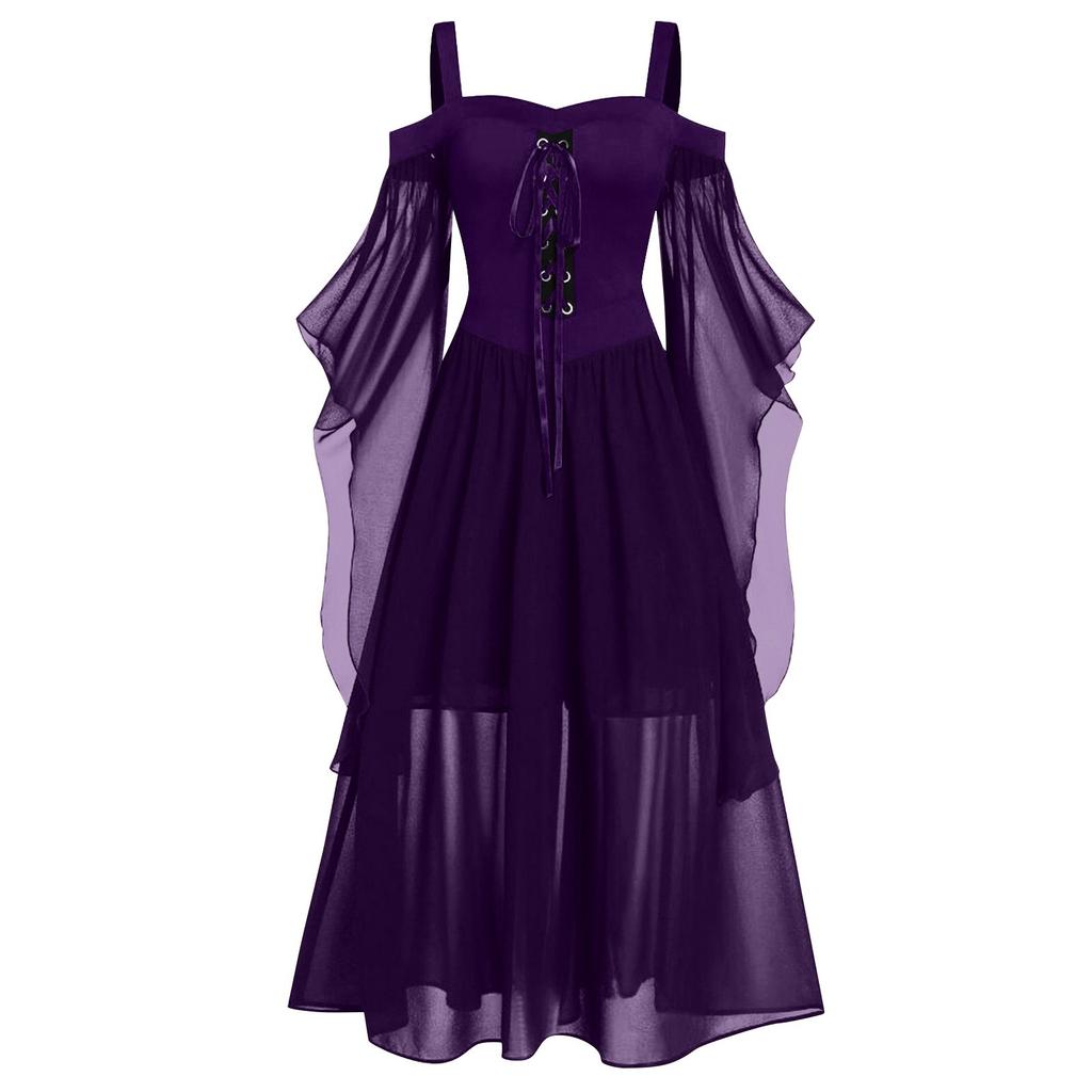Women Plus Size Cold Shoulder Butterfly Sleeve Halloween Gothic Dress