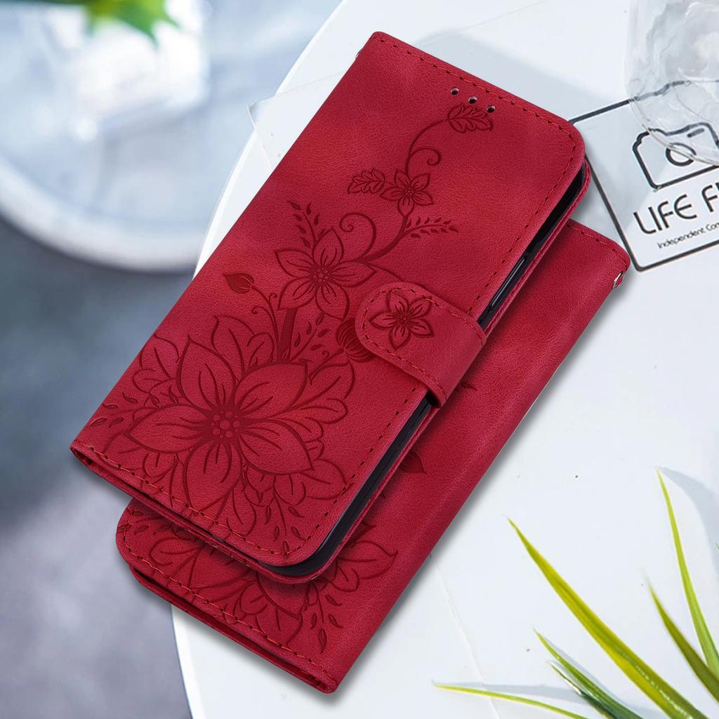 Lily Fower Embossed Flip Leather Case For LG V40 ThinQ/Stylo5/Stylo6/Stylo7/LG Velvet Kickstand Wallet Card Slots Cover for LG K42/K61/K40S/K50/Q60
