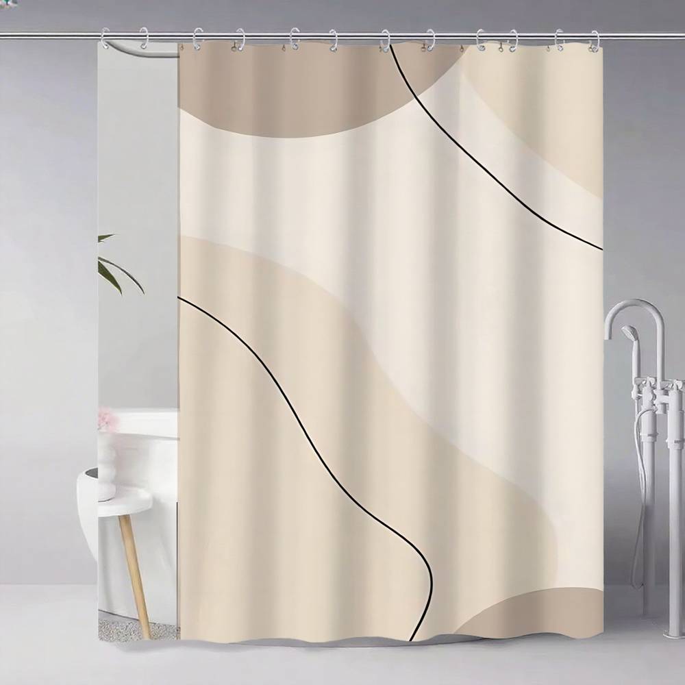 Contemporary Abstract Line Drawing Art Bathroom Curtain Classic Fabric Shower Curtain With 12 Hooks Waterproof Bathroom Decor
