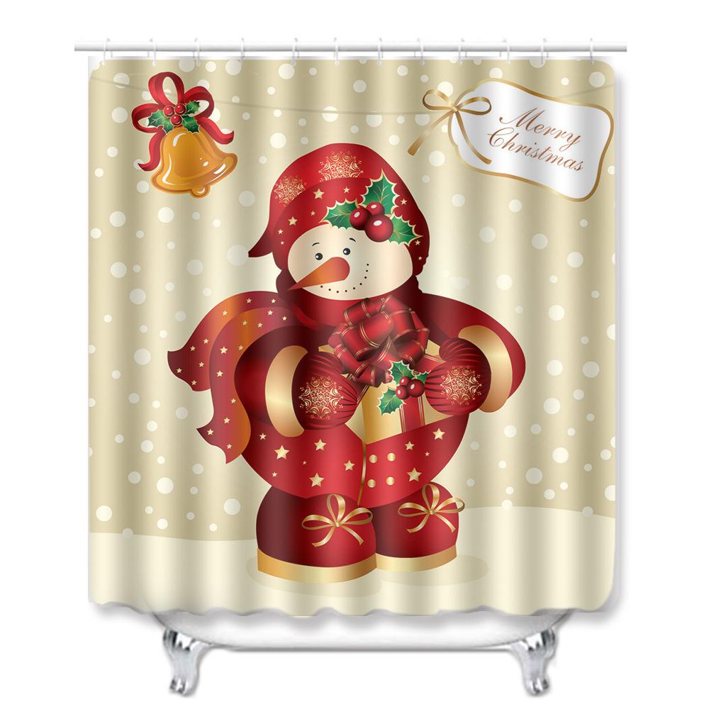 Christmas Waterproof Shower Curtain Four-Piece Combination Floor Mat Entrance Door Mat Bedroom Living Room Carpet