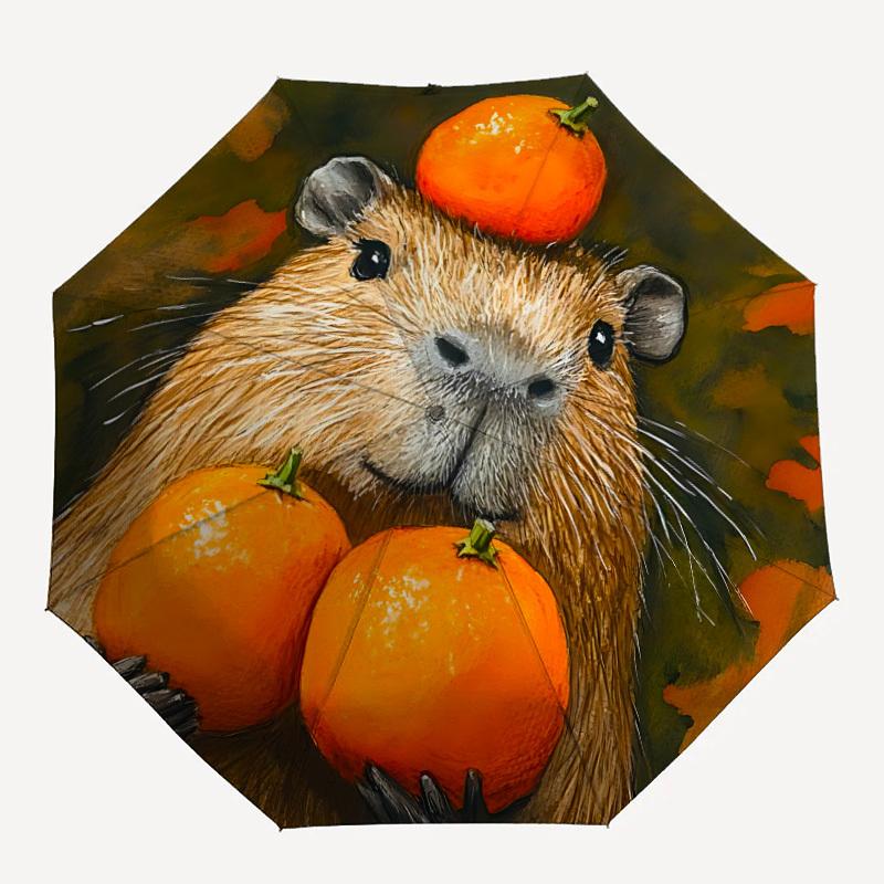 1pc Orange Capybara Automatic Opening/Closing Folding Umbrella with 8 Ribs,Portable Sunshade Umbrella Birthday and Holiday gifts yy251231078