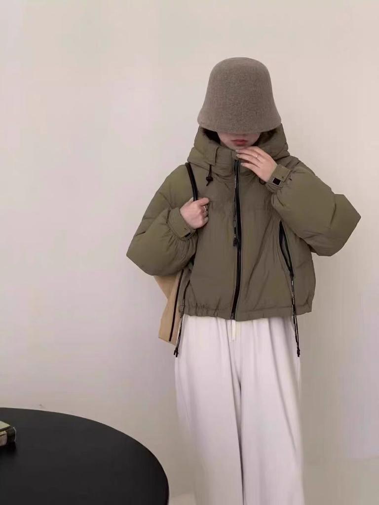 Белая куртка-пуховик женская зимняя 2024 года, короткий воротник-стойка, маленькая утолщенная куртка из хлеба