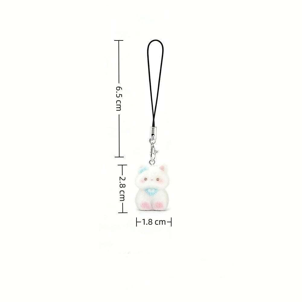 3D Flocking Cat Keychain Cat Pendant Phone Chain Lanyard Cute Car Keyring Bag