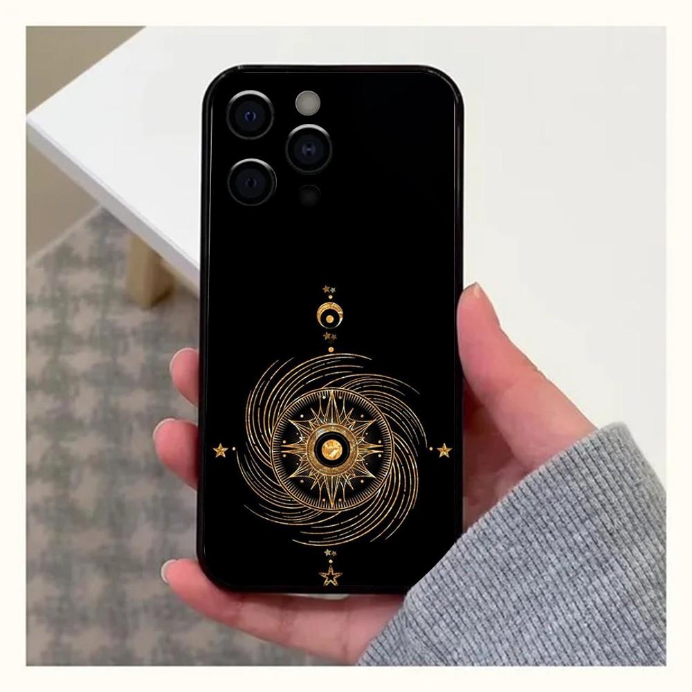 Астрологический чехол для телефона 'Солнце, Луна, Облака' для Apple iPhone 15,14,13,12,11,Pro,X,XS,Max,XR,Plus,Mini Мягкий черный чехол