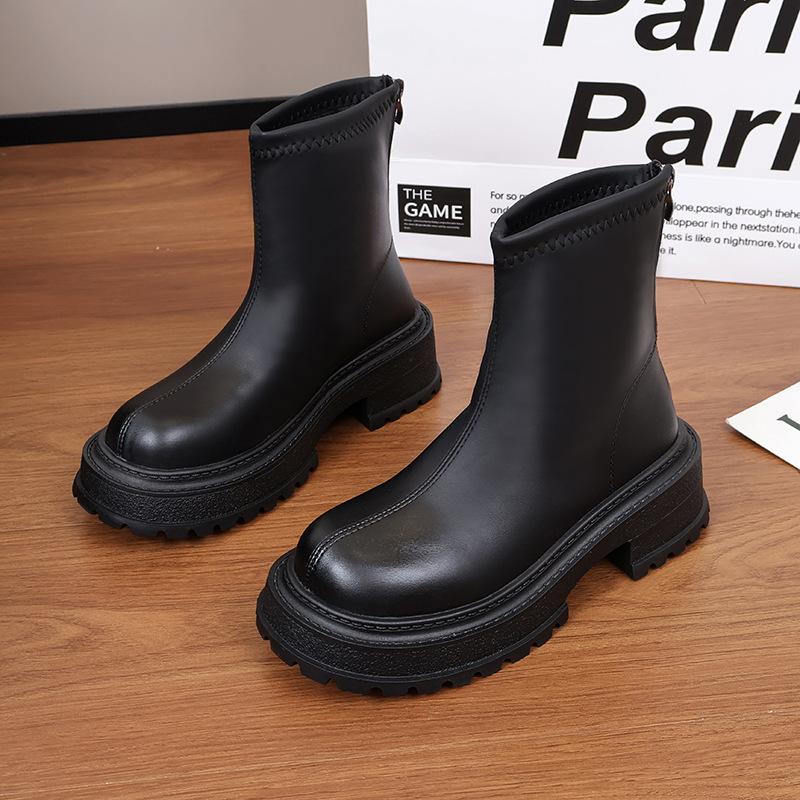 Ботинки Martin женские 2024 новые толстые каблуки молния сзади короткие ботинки модный темперамент тонкие модные ботинки прилив