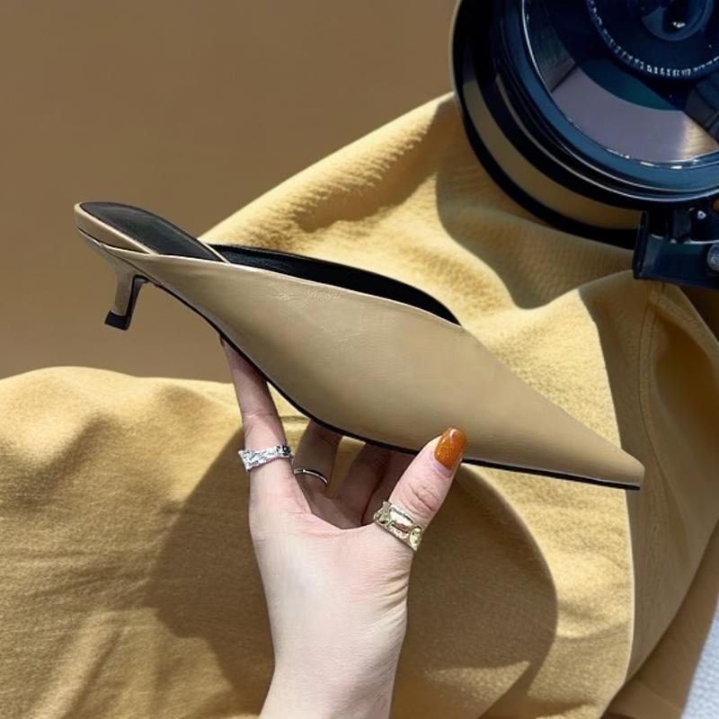 Мода Новый Стиль Дизайнер Ретро Бренд Женские Мюли Обувь Мода Острый Носок Мелкие Шлепанцы Обувь Тонкий Низкий Каблук Платье Сандалии