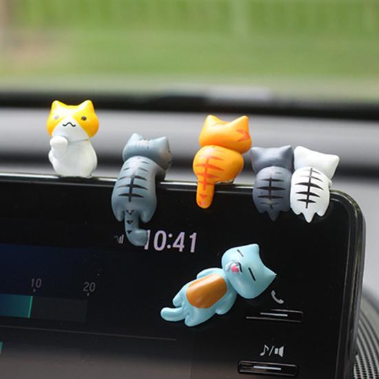 6Pcs Mini Cat Statues Car Center Console Decoration Set Adorable Simple Installation Rear View Mirror Cute Kitty Figurines