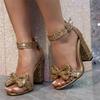 Летняя женская обувь, сандалии с открытым носком на толстом каблуке, сексуальные туфли на высоком каблуке, роскошные туфли для вечеринки с пайетками, женская свадебная обувь 35-42