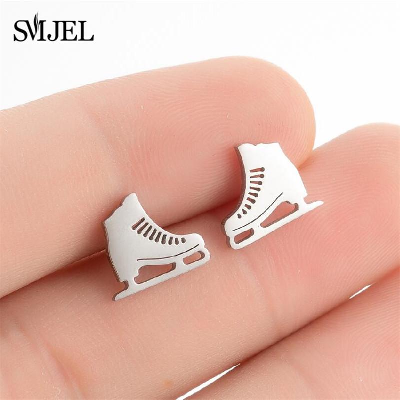 Fashion Baseball Studs Earrings Women Stainless Steel Running Ball Yoga Bicycle Hockey Sports Earrings Ballet Spades Jewelry