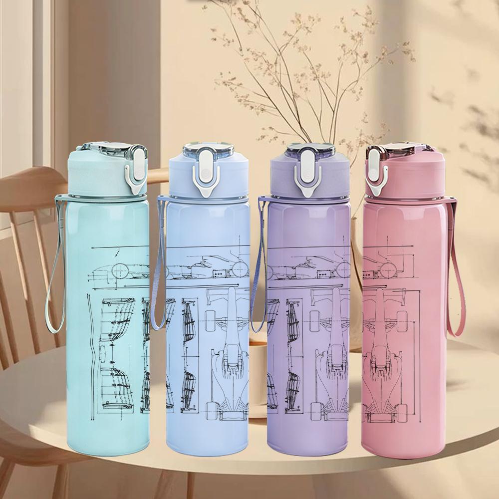 1PC Dark metal band rectangular album print 750ml colorful plastic sports water bottle leakproof pop lid with straw for outdoor office home use