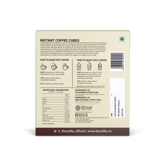 Bevzilla 20 кубиков растворимого кофе из бельгийского шоколада | Сделано с джаггери из финиковой пальмы и зерен арабики | Наслаждайтесь горячим и холодным