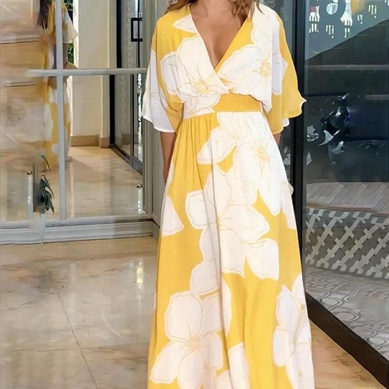 Летнее женское платье с принтом, длинные пляжные платья с открытой спиной и принтом