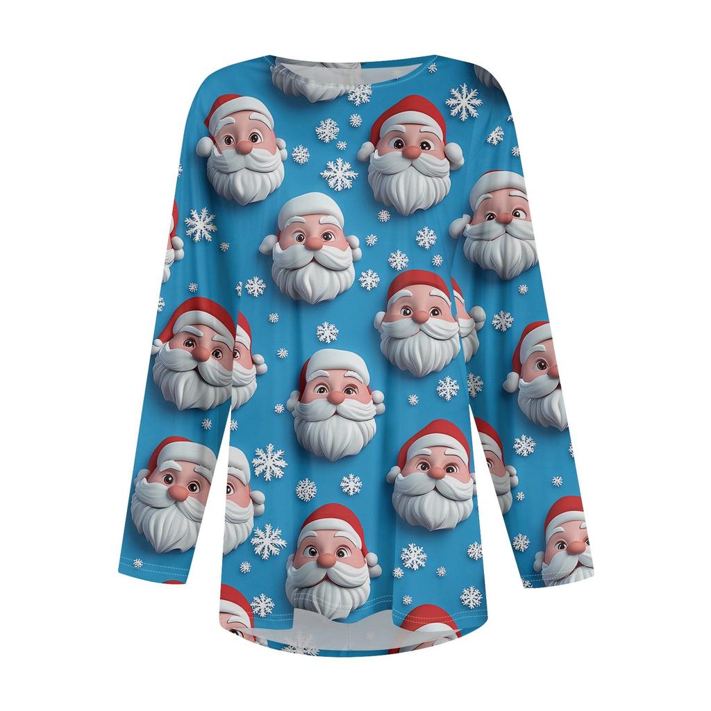 Женская мода большого размера с круглым вырезом и длинным рукавом, повседневный свободный пуловер с рождественским принтом