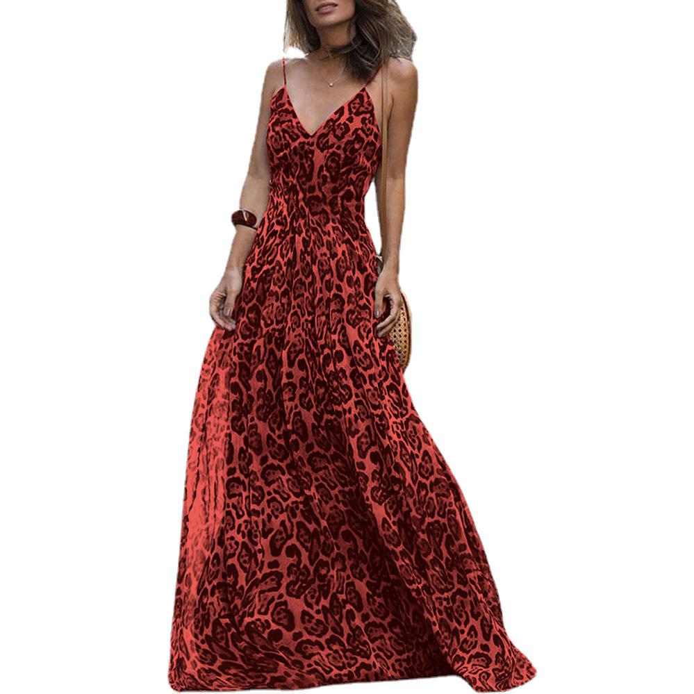 Стильное летнее платье с V-образным вырезом и леопардовым принтом, сексуальное платье-халтер