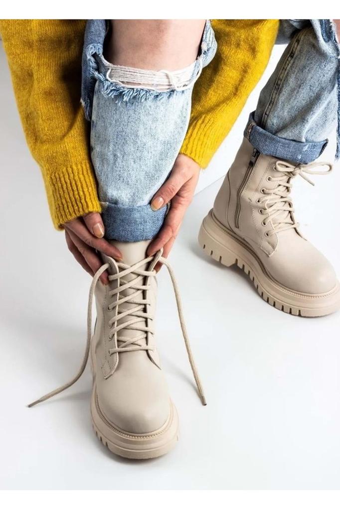 Женские современные стильные модные ботинки Feles, повседневные ботинки на толстой и высокой подошве, почтовые сапоги бежевого цвета