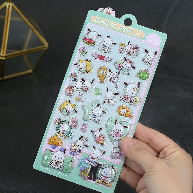 Милые объемные наклейки Hello Kitty Kawaii 3D Sanrio Наклейки Kuromi Cinnamoroll Melody Pochacco Мультяшные Детские Игрушки
