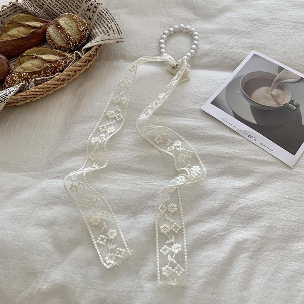 Summer Pearl Necklace Lace Scarf Hollow Embroidery Bags Handle Decor For Women Collarbone