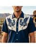 Printed Design – Not Textured Men's Short Sleeve Shirt, Western Vintage Casual Lapel Top